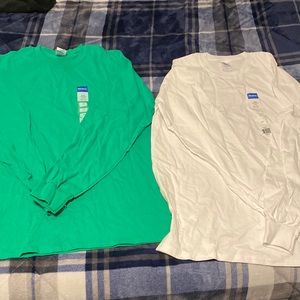 Gildan Cotton Long Sleeve Shirts White and Green Size Large